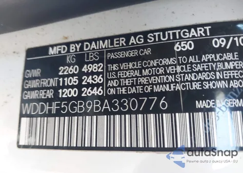 2011 Mercedes-Benz E 350 из США, поврежденный, VIN WDDHF5GB9BA330776